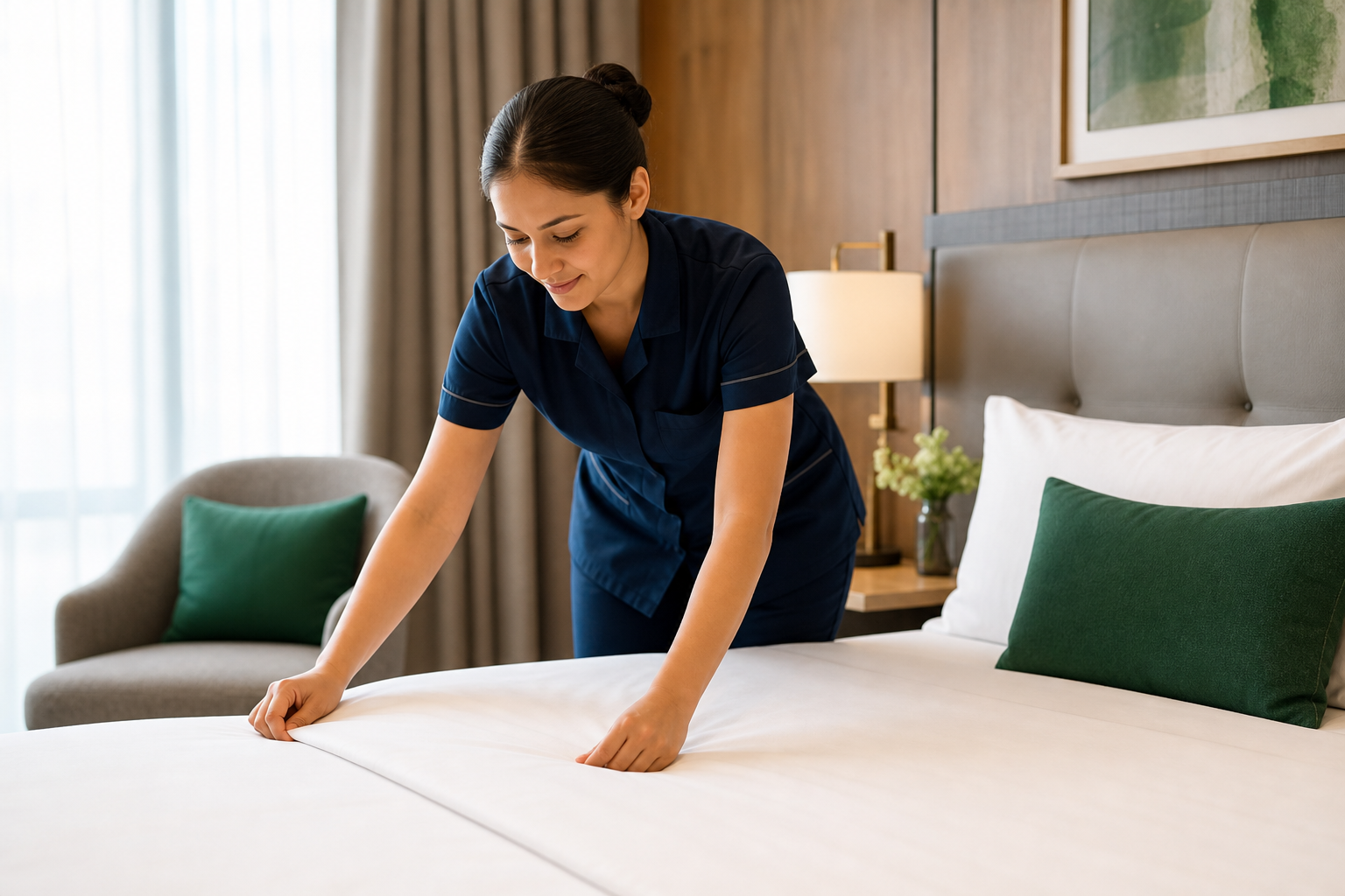 Person macht ein Hotelbett