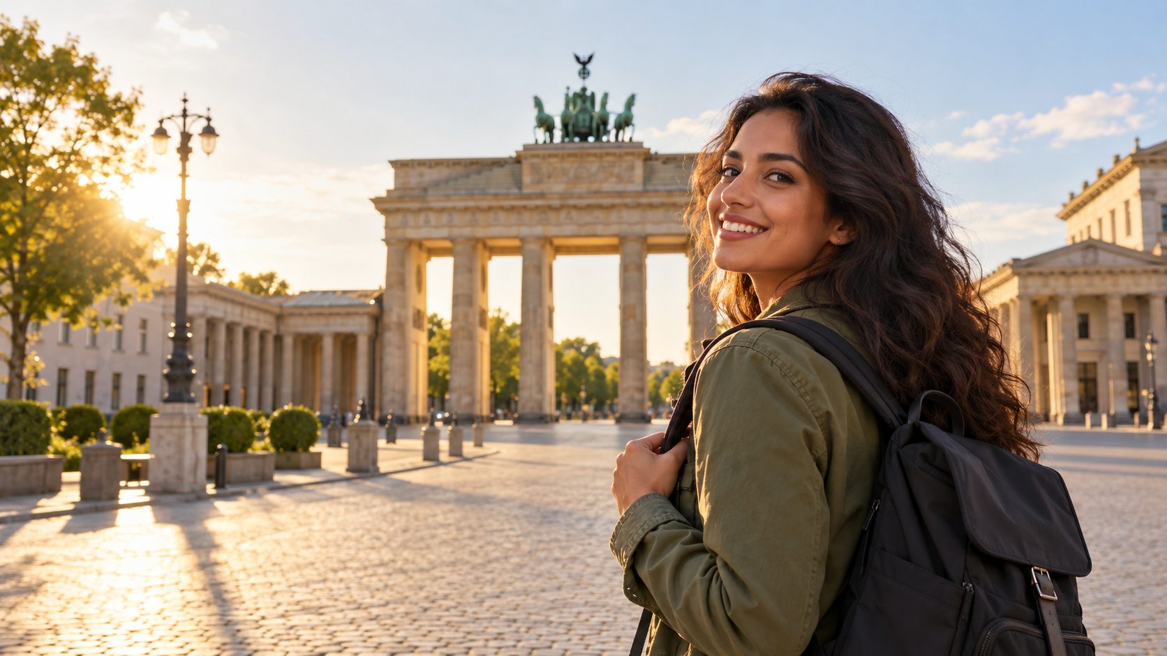 Internationale Bewerberin am Brandenburger Tor in Berlin