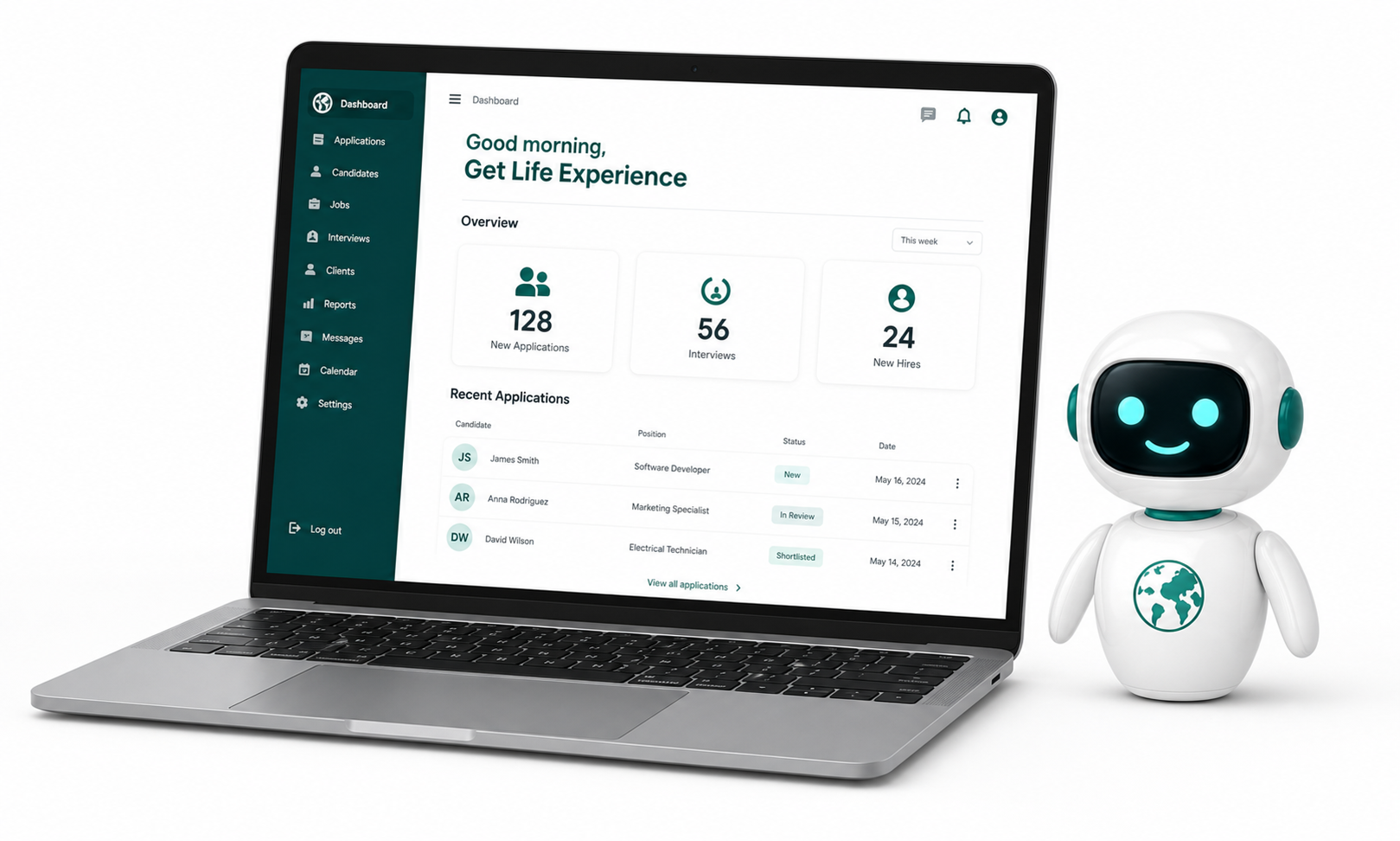 Laptop mit Get Life Experience Dashboard und KI-Assistent